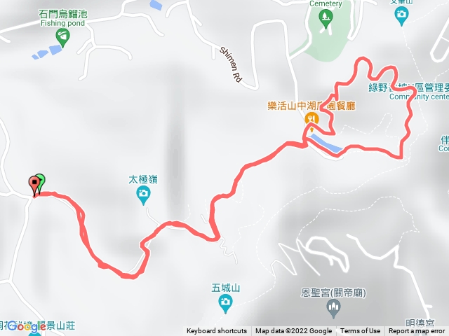 石門路70號步道入口-直上山中湖-文筆山登山口-繞湖一圈-原路折返70號步道入口