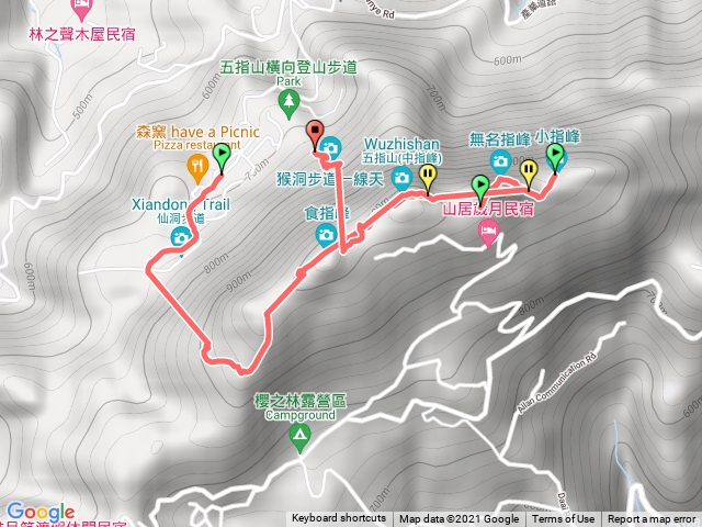 o 型來回五指山