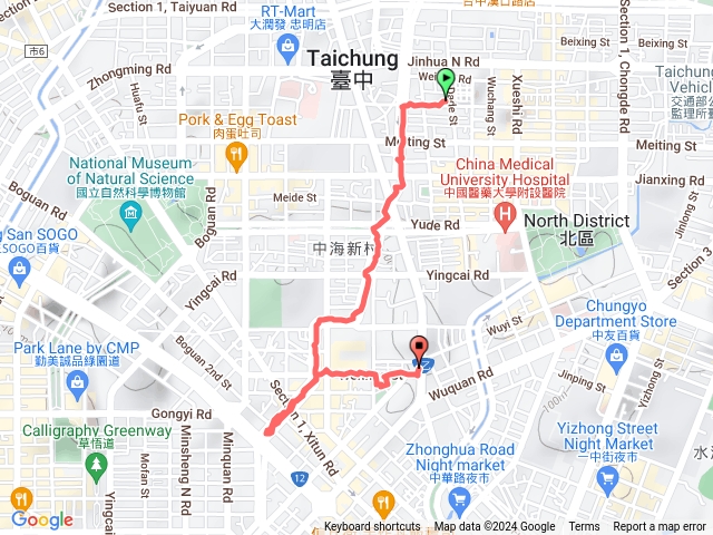 探索梅川綠園道與中區中心的地理位置