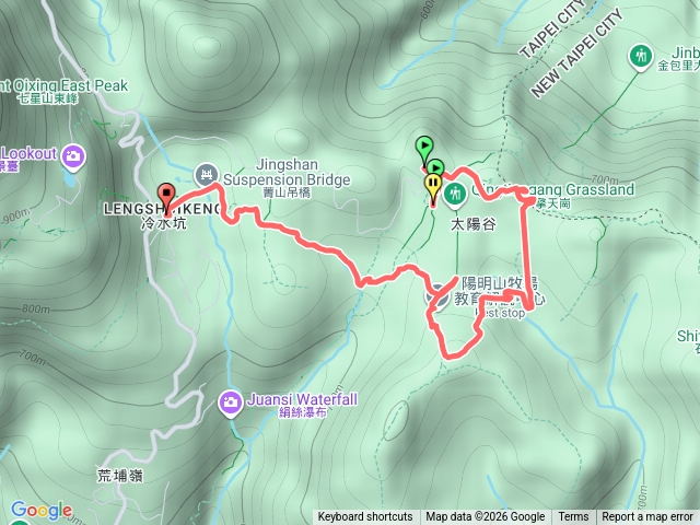 擎天崗、金包里大路城門、環狀步道、冷擎步道、冷水坑