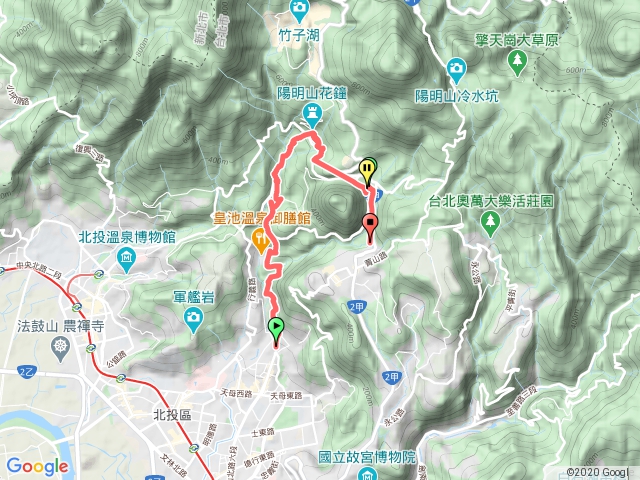 天母→猴洞→半嶺→第二展望台→紗帽路→陽峰古道→陽明山公園→前山公園→陽明醫院舊址