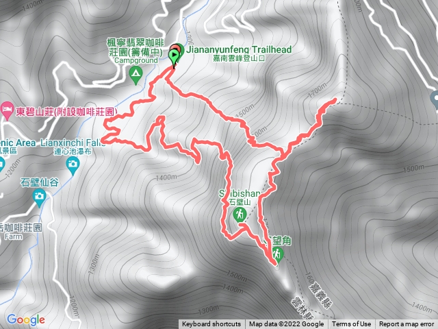 嘉南雲峰步道中部登山口-嘉南雲峰頂-好望角-石壁山-南登山口下 O字路線