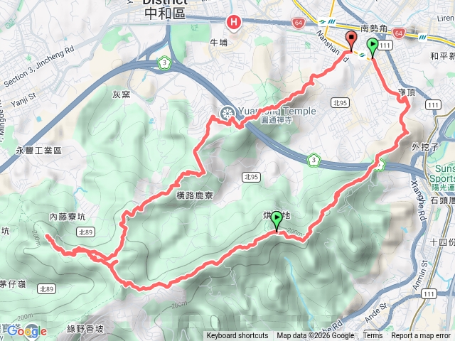 南勢角捷運站>外挖子山>南勢角山>清水大尖山>外南勢角山0繞
