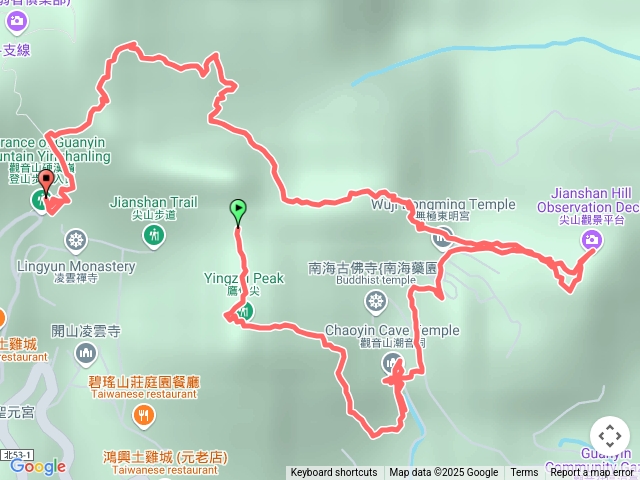鷹仔尖->摩天嶺-》潮音洞-〉尖山-》駱駝嶺-〉硬漢嶺登山口