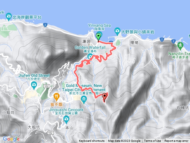 水湳洞→長仁亭→黃金瀑布→無耳茶壺山