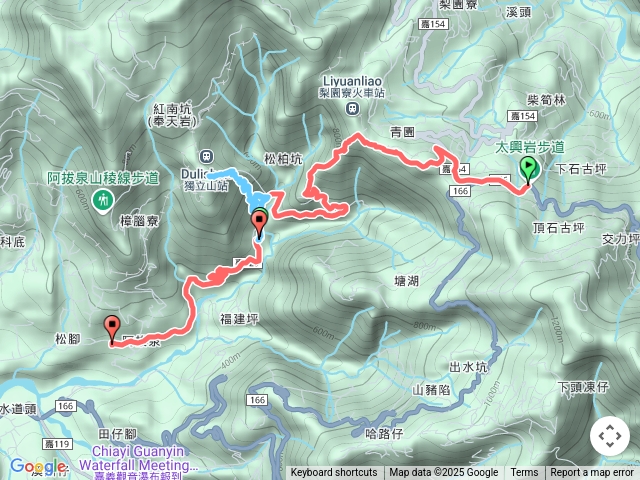 嘉120(8.6K)獨立山東稜上登往返及嘉166(67.7K)太興岩越嶺大坪山出嘉120阿拔泉真武廟預覽圖