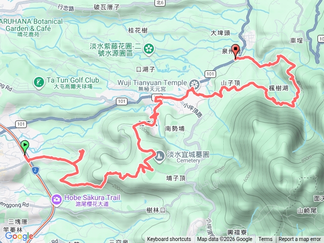 淡水虎頭山-興華坑山-天元宮-楓樹湖古道-跤頭跌崙步道
