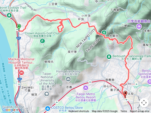 2025-05-18捷運紅樹林站-八勢古道-東小坪頂山-貴子坑園區-中和街錫安巷竹林步道-捷運北投站