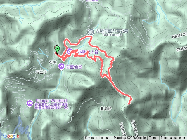 斗六搭公車抵東璧山莊>沿賞櫻路線接南側路線登石壁山>望鄉谷山>環繞回公車站20260221預覽圖