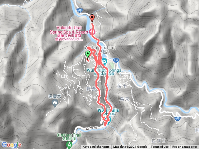 西羅岸步道-環山路-烏來瀑布-瀑布街-烏來台車-情人步道-覽勝大橋-溫泉街-西羅岸步道