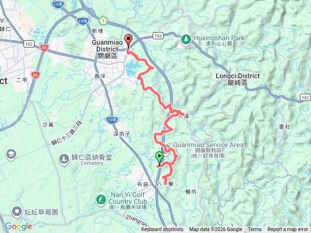 關廟森林公園-八甲寮山-關廟山-可果美農場-蟻崗山-千佛寺-大潭山-關廟轉運站（公車接駁）2026-03-20