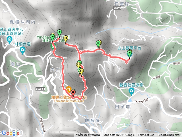 觀音山 :小北插 >鷹仔嶺>占山>大崩壁>硬漢步道>凌雲禪寺