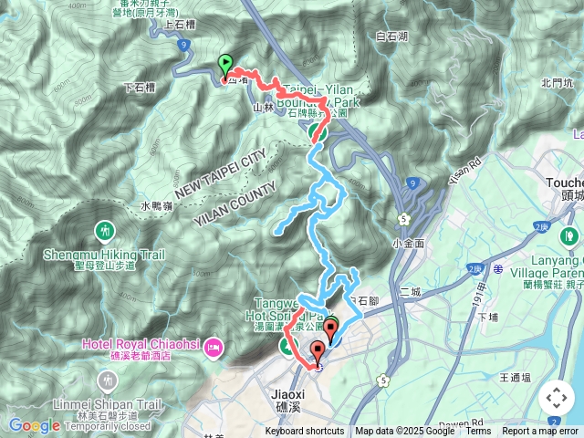 Ｆ723山林站-四堵古道-湖底嶺-縣界公園-跑馬古道-鵲子山-迴音谷瀑布-猴洞坑瀑布-礁溪轉運站