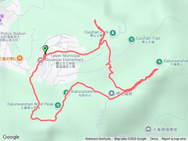 雙溪國小上大崙尾山西峰、仙座台山、大崙尾山與獅頭山O繞預覽圖