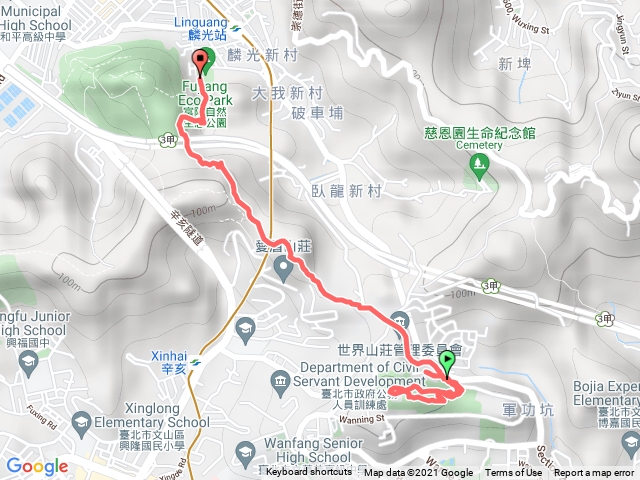 名門社區站牌→140高地公園(抱子腳山)→軍功山→富陽自然生態公園