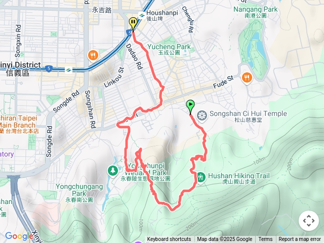 慈蕙堂虎山登山口--四獸亭--虎山樁--永春波濕地公園--捷運後山埤站--內湖