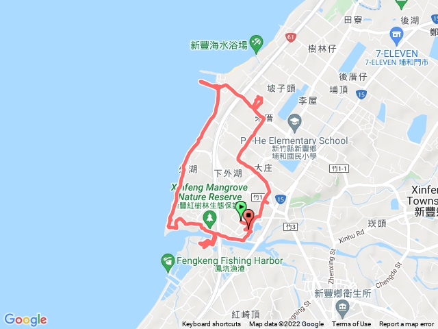 池和宮→紅樹林→紅毛港→坡頭漁港→普元宮→池和宮