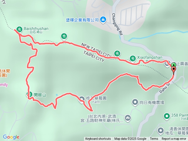興善宮-消防山-大丘田山-白石湖山-開眼山-天然岩洞-大丘田保甲路O形