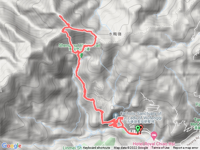 五峰旗停車場-聖母教堂-登山口-巴唐古道-三角崙山-聖母山莊-登山口-五峰旗瀑布-五峰旗停車場