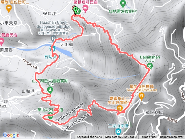 教育農園起登大尖山，二尖山下山豬湖，經小天梯回教育農園！環走一圈！