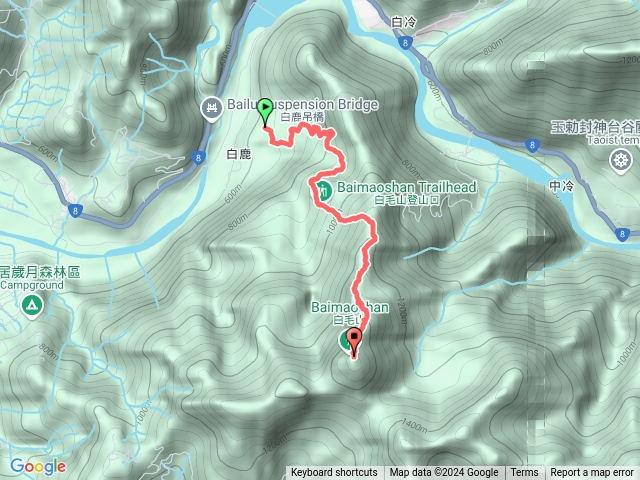 白毛山主峰，傳統路線預覽圖