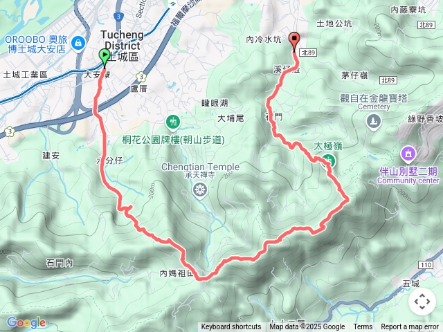 2025-05-09 天上山系連走─捷運永寧站→重慶慈惠堂→火焰山→三粒半→望月亭→天上山→五城山→太極嶺→健康森林步道→四海站