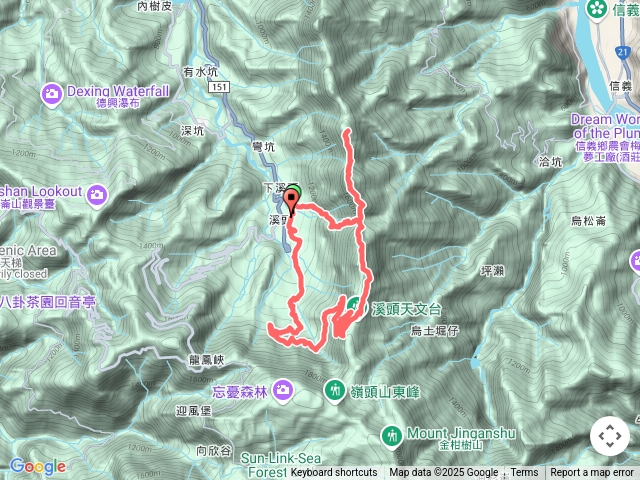 香蕉園走鳳凰山下天文台出溪頭第一停車場