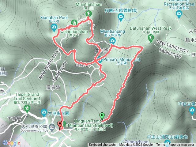 清天宮-大屯山西南峰-面天坪-火燒山-面天山-向天山-清天宮