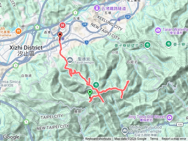 汐止紙寮山、九層坪山、耳空龜山、展望峰、四分尾山、和尚頭山、大尖山7連峰縱走，順遊秀峰瀑布下汐止車站預覽圖
