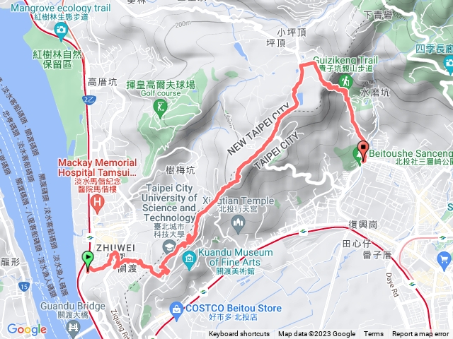 20230929 淡水竹圍> 后山營區>台北城市科技大學> 光武山(未遂)> 忠義山親山步道 >嘎嘮別山>仙掘池>貴子坑親山步道(側門登山口>北投秀山里