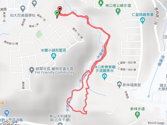 林囗老公崎步道。興林一路91巷底入，經義工橋返回。