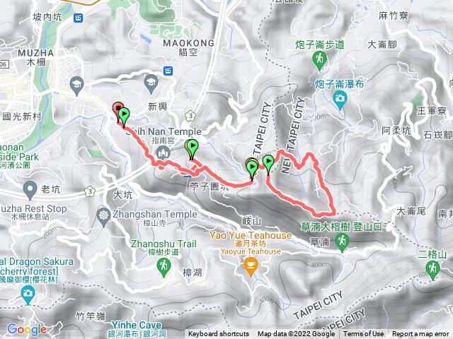 指南宮親山步道→指南宮→猴山岳→林家草厝。O型