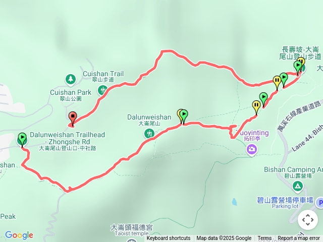 大倫尾山登山口（中社路）→大倫尾山→長壽坡→翠山步道