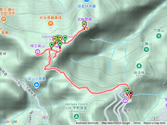 樟空崙山大崙頭山貓冬望山民眾坪山