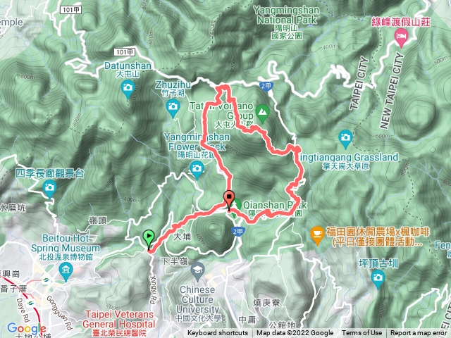 泉源紗帽步道-湖山國小步道-環七星山人車分道(苗圃-小油坑)-七星山主,東峰-冷水坑-環七星山人車分道(冷水坑-陽明山公車總站)