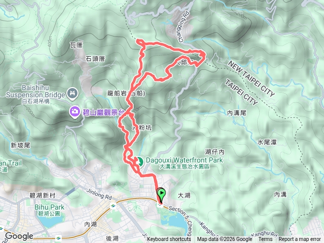 捷運大湖公園站-大溝溪山-龍船岩南峰-無名峰-龍船岩-消防山-大邱田山-白石湖山東峰-白石湖山-開眼山-捷運大湖公園站預覽圖