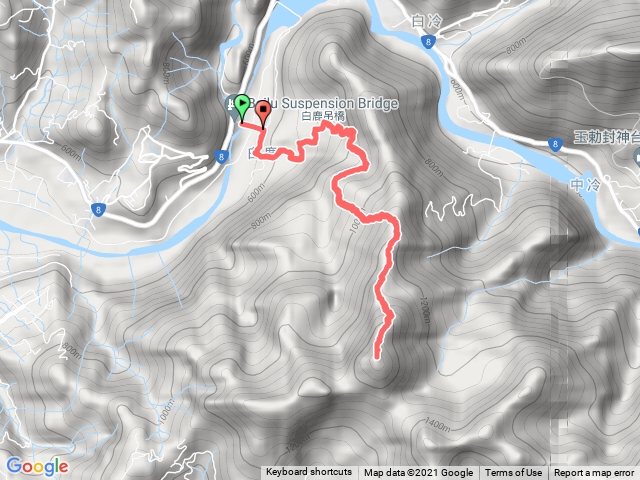 白鹿吊橋起點至白毛山三角點