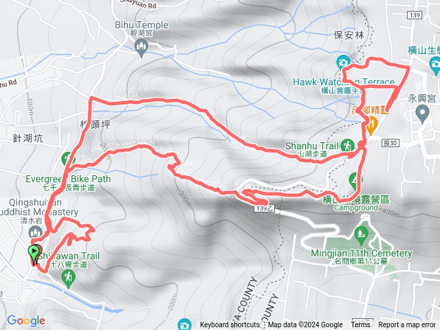 長青自行車道挑戰級路線上橫山下山湖步道O型預覽圖