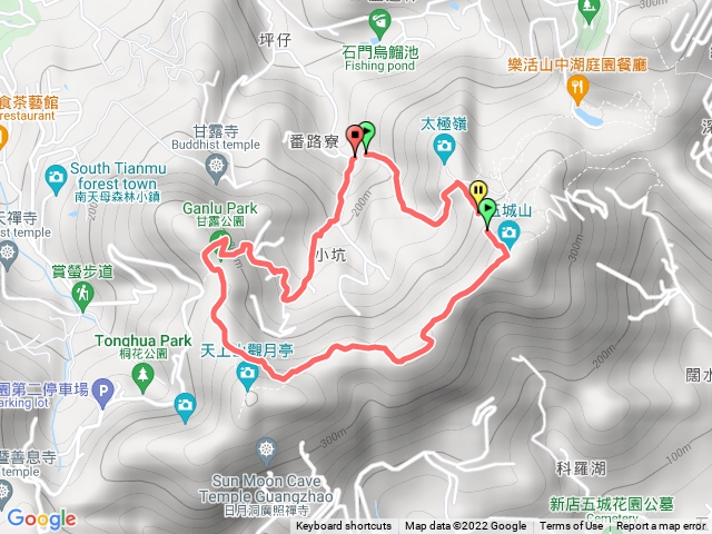 土城石門路70號步道入口-五城山-天上山縱走-天上山鞍部-甘露公園-產業道路-回70號步道入口