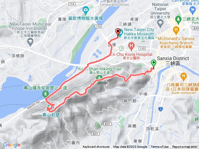 三峽好街，銅鐘，長春嶺，福德坑山，鳶山彩壁，新北客家館撤退。