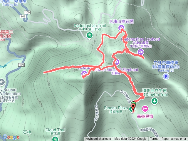 奮起湖大凍山，頂湖停車場，土地公廟起登大凍山霹靂山回頭嶺。返回頂湖停車場邊走邊拍照，含休息5小時45