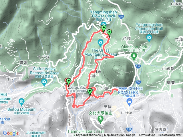 龍鳳谷步道→陽峰古道→陽明山花鐘→小隱潭瀑布→湖山綠地→半嶺水圳步道→松溪瀑布