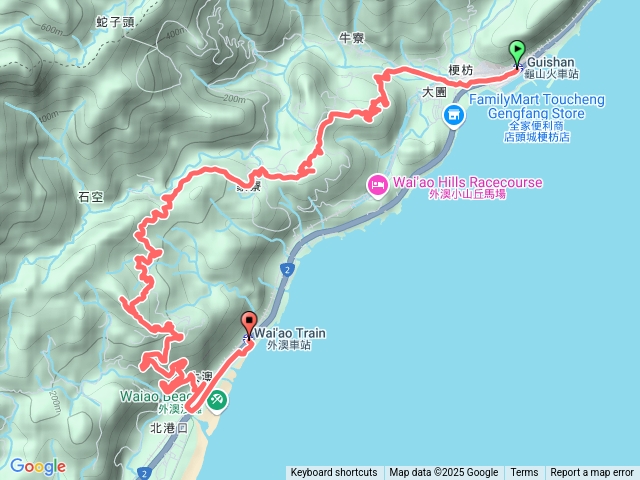 龜山-岩藏山-黃金福德祠-火燒寮山-金車伯朗園區-外澳