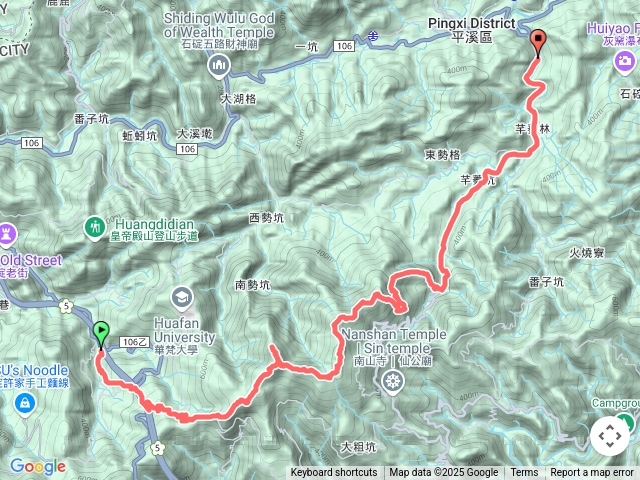 20250607石碇-中崩山口站-圳沽古道-南勢坑山-鑽石峰-人頭面山-景美溪水源基石-司公髻尾山-伏獅山-芊蓁坑越嶺保甲路-張福宮-平溪紫來站
