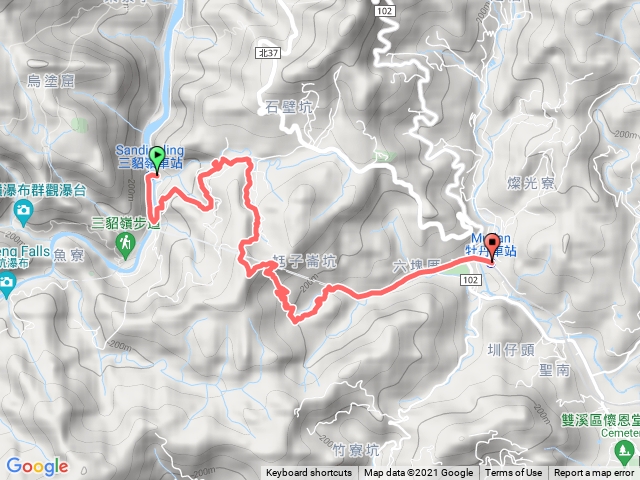 2021-11-21 三貂嶺越嶺牡丹─三貂嶺車站→夢幻寺→夢幻瀑布→百年土地公廟→頂坑山→隧道通風豎井→古早厝地→石砌單孔拱橋→尪仔崙坑→牡丹車站