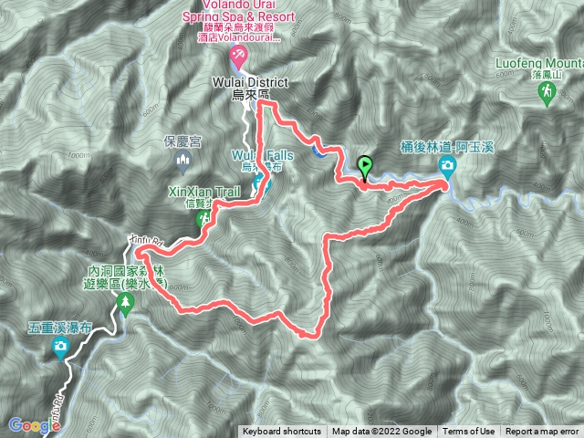 孝義派出所、阿玉溪山、拉樸山、大保克山、多望來山、大保克山西峯、信賢國小、信賢步道烏來老街、烏來國小、孝義派出所O型縱走