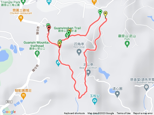 觀音山鳳儀宮登山口＝＞天洞三角點＝＞環保公園＝＞天洞＝＞鳳儀宮