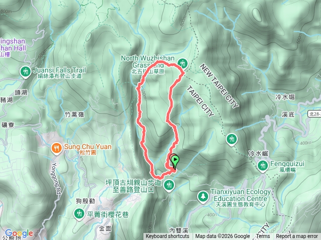 台北士林郊山行程：荷蘭古道西線 高頂山 北五指山 內雙溪古道 登峰圳步道 坪頂古圳步道O型縱走。預覽圖