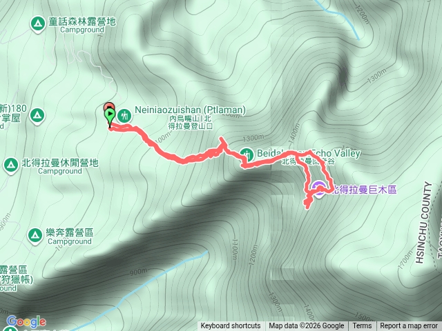 20260503 12歲芃威 新竹 北得拉曼 巨木O 型 步道 内鳥嘴山 1.2.3.4號神木 Google設定 童話森林露營地預覽圖