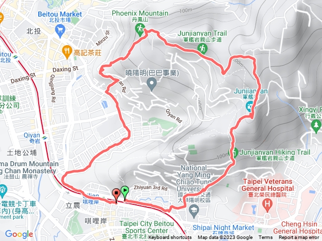 唭哩岸站->陽明大學->軍艦岩->照明淨寺->丹鳳山-> 唭哩岸站